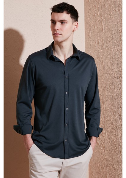 Pamuklu Regular Fit Düz Yaka Gömlek Erkek Gömlek CF25S119628
