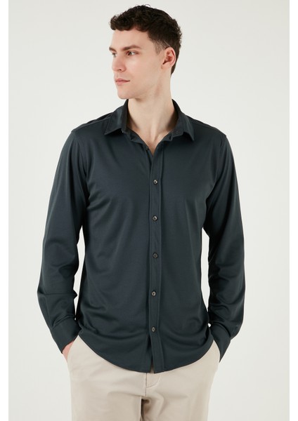 Pamuklu Regular Fit Düz Yaka Gömlek Erkek Gömlek CF25S119628
