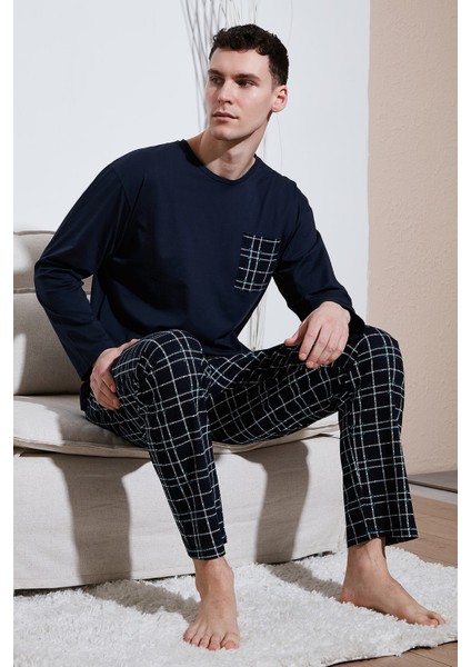 Ekoseli Cepli Beli Lastikli % 100 Pamuk Regular Fit Pijama Takımı Erkek Pijama Takımı 6572001