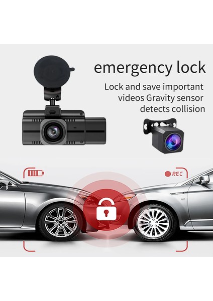 3 Kameralı 4K 3" Ekran 128GB App Kontrolü Gps Wifi Aktif 2025 Serisi Araç Güvenlik Kamerası