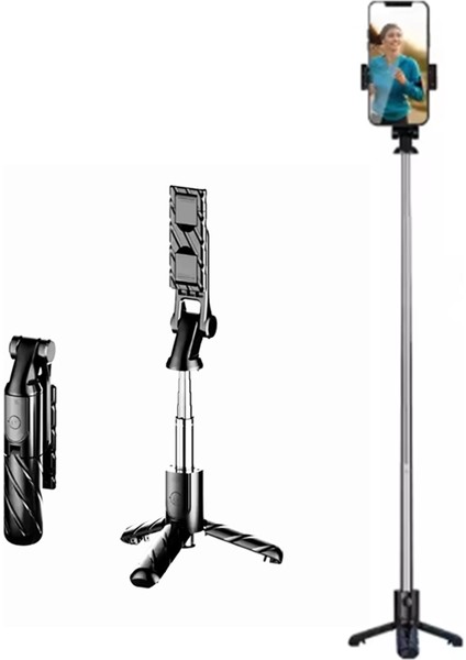 K03 Kablosuz Kumandalı Telefon Selfie Çubuğu Monopod Ayaklı Tripod Bluetooth 90° Açılı Devrilmez Tasarım
