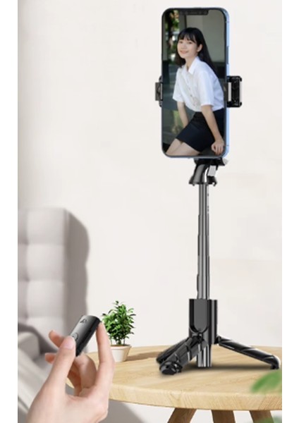 K03 Kablosuz Kumandalı Telefon Selfie Çubuğu Monopod Ayaklı Tripod Bluetooth 90° Açılı Devrilmez Tasarım