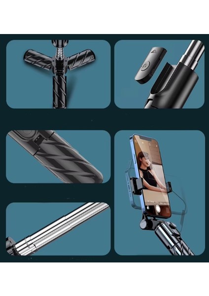 K03 Kablosuz Kumandalı Telefon Selfie Çubuğu Monopod Ayaklı Tripod Bluetooth 90° Açılı Devrilmez Tasarım