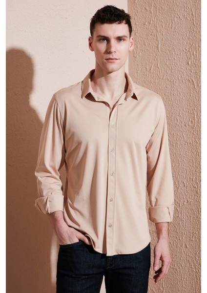 Pamuklu Regular Fit Düz Yaka Gömlek Erkek Gömlek CF25S119628