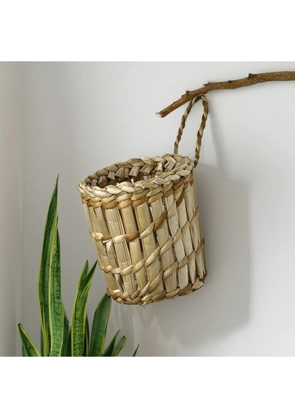 Dekoratif Çok Amaçlı Doğal El Yapımı Hasır Saksı Sepet / 10X10 cm