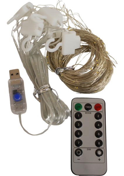 5 Volt 3x3 Metre Perde LED Işık 300 Ledli 8 Fonksiyonlu Dekoratif LED Işık Yılbaşı Süsü