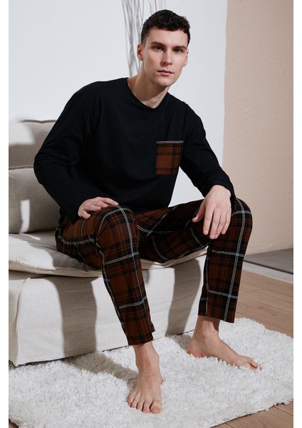 Ekoseli Cepli Beli Lastikli % 100 Pamuk Regular Fit Pijama Takımı Erkek Pijama Takımı 6572001