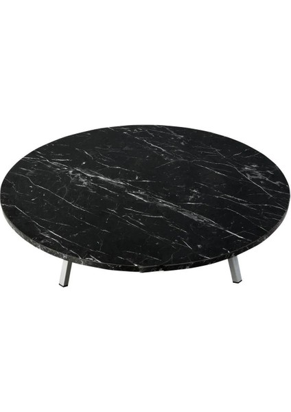 Katlanabilir Metal Ayaklı Ahşap Yer Sofrası Siyah Mermer Desen 100 cm