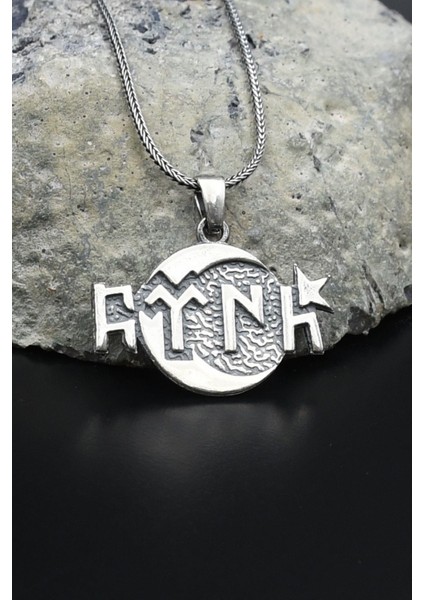 Ay Yıldız Figürlü Ay Yıldızlı Göktürkçe Türk Yazılı 925 Ayar Erkek Gümüş Kolye Zincir 901561