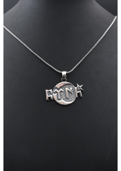 Ay Yıldız Figürlü Ay Yıldızlı Göktürkçe Türk Yazılı 925 Ayar Erkek Gümüş Kolye Zincir 901561 fırsatları