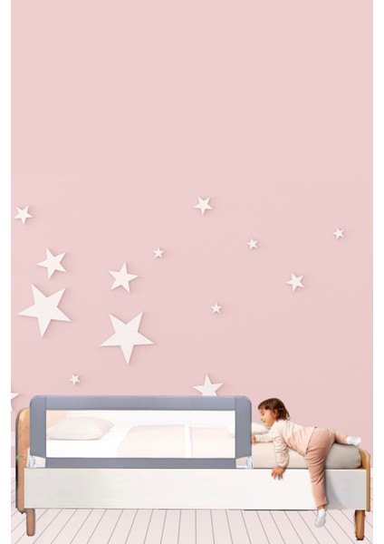 Çift Fileli 120 cm Yatak Bariyeri Katlanır Baza Korkuluğu Gri Foldable Bed Rail Guard For Baby