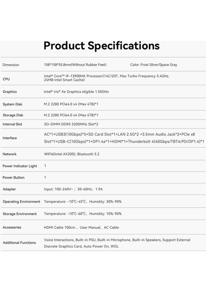 GTI13 Intel Core I9 13900HK 32GB Ram 1tb SSD Windows 11 Pro Mini Bilgisayar