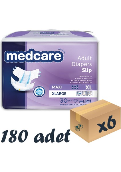 Maxi Bel Bantlı Hasta Bezi 8 Damla Xlarge En Büyük Boy Xl Beden 30'lu 6 Paket 180 Adet