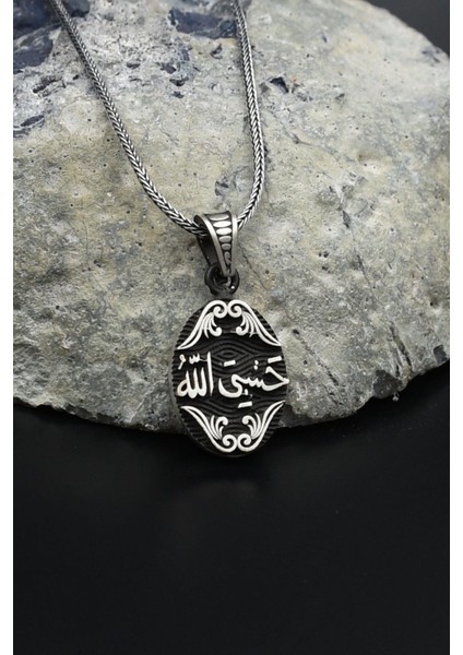 Hasbiyallah Yazılı (Allah Bana Yeter) 925 Ayar Gümüş Kolye Zincir 901562