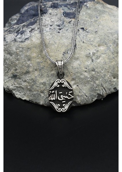 Hasbiyallah Yazılı (Allah Bana Yeter) 925 Ayar Gümüş Kolye Zincir 901562 modelleri