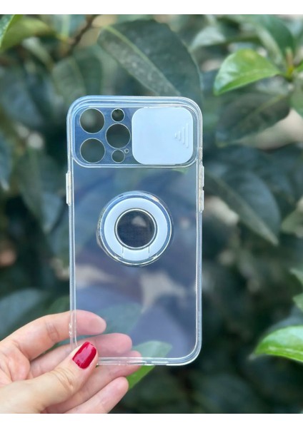 iPhone 12 Pro Max Şeffaf Ve Beyaz Detaylı Kamera Koruyuculu Ve Yüzüklü Silikon Kılıf fiyatları