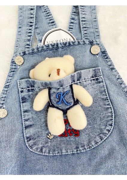 Kız Erkek Bebek Jean Kot Salopet Tulum 2li Set Takım Ayıcık Oyuncaklı Denim Yazlık fiyatları