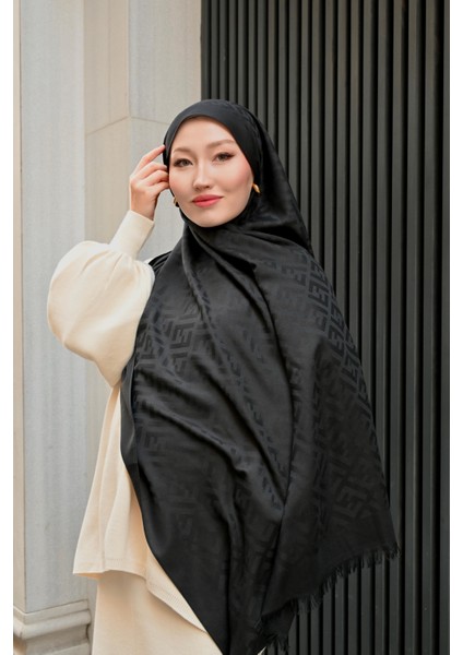 Yün Ipek F Desen Şal - Siyah