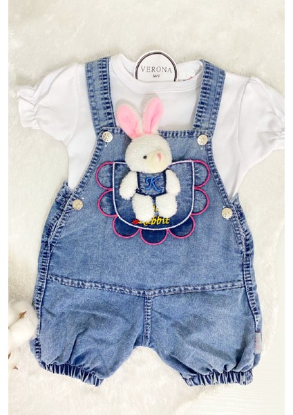 Kız Erkek Bebek Jean Kot Salopet Tulum 2li Set Takım Ayıcık Oyuncaklı Denim Yazlık fırsatları