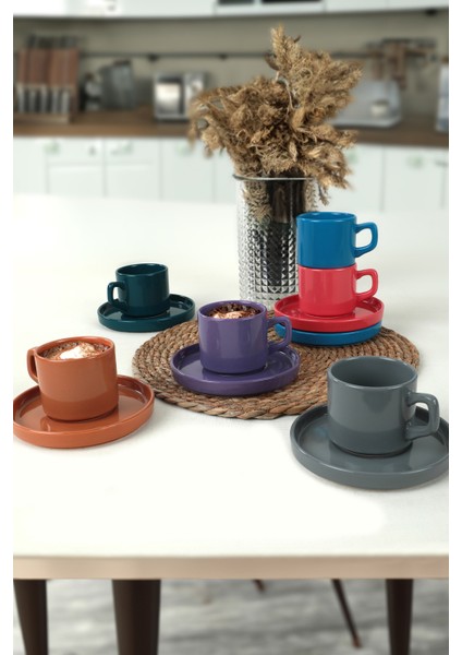 Mixed Stackable Çay Fincan Takımı 12 Parça 6 Kişilik