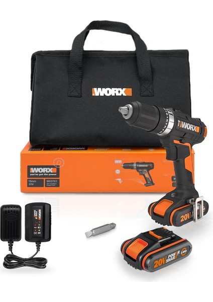 WX370.1 20VOLT/2.0AH. Li-Ion Çift Akülü Profesyonel Şarjlı Darbeli Matkap