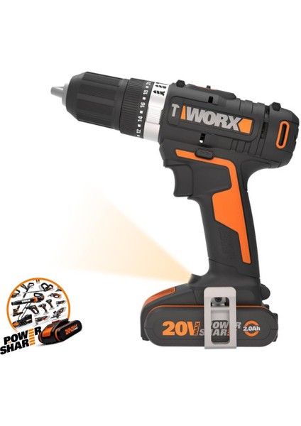 WX370.1 20VOLT/2.0AH. Li-Ion Çift Akülü Profesyonel Şarjlı Darbeli Matkap