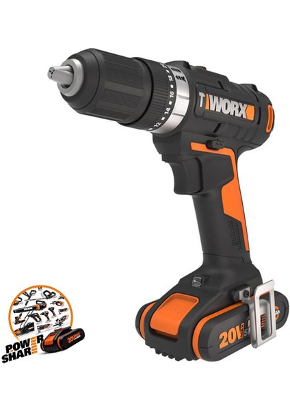WX370.1 20VOLT/2.0AH. Li-Ion Çift Akülü Profesyonel Şarjlı Darbeli Matkap