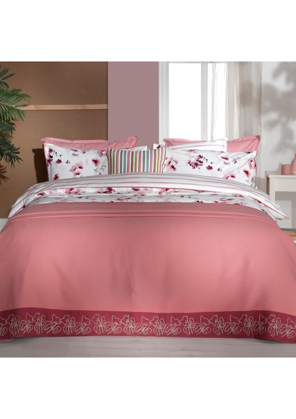 Eva Jadon Pembe Çift Kişilik %100 Pamuk Nevresim Takımı ve Pike Seti