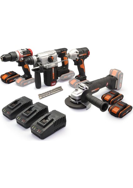 Wxks5 WX354.9 + WX272.9 + WX380.9 + WX812.9 + WA3601 20V/2AH Pro Kombo Set