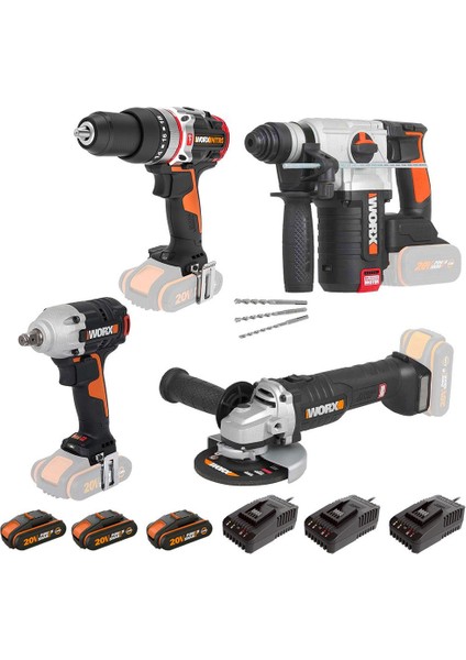 Wxks5 WX354.9 + WX272.9 + WX380.9 + WX812.9 + WA3601 20V/2AH Pro Kombo Set