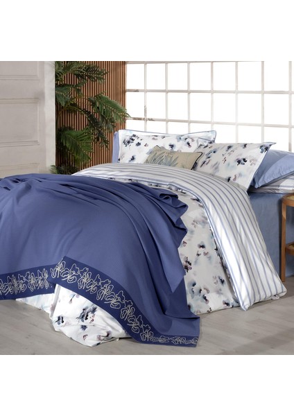 Eva Jadon Mavi Tek Kişilik %100 Pamuk Nevresim Takımı ve Pike Seti