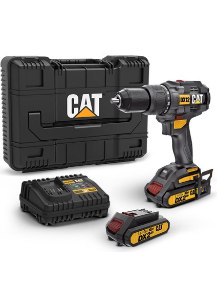Cat DX12 18VOLT/2.0AH Li-Ion Çift Akülü Kömürsüz Profesyonel Şarjlı Darbeli Matkap