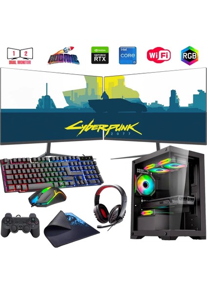 I5 12400F 16GB Ddr4 1tb M2 6gb RTX3050 Çift 24" Mon. Oyun Bilgisayarı (Gaming Set)