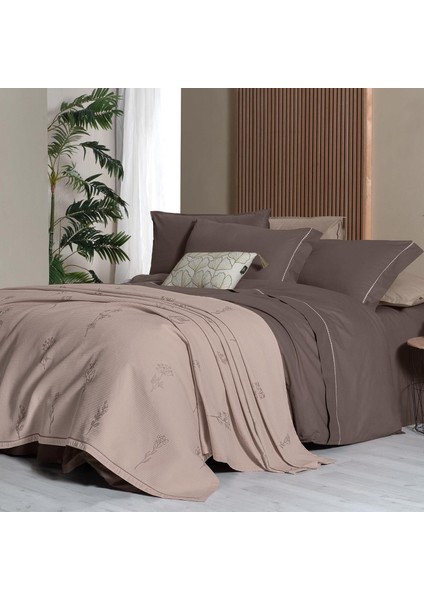Eva Eldon Mocha Tek Kişilik %100 Pamuk Nevresim Takımı ve Pike Seti