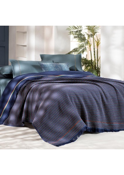 Fayette Lacivert Çift Kişilik %100 Pamuk İpliği Boyalı Pike Takımı