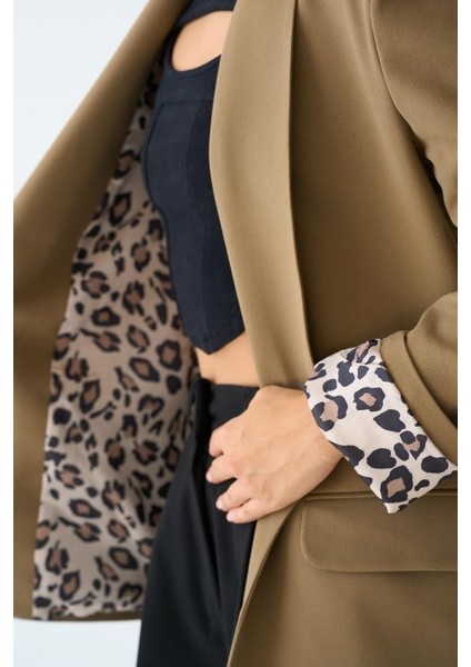 Astarı Leopar Ceket - Vizon