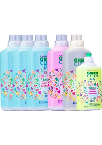 Green Clean 1 Lt. Baby Çamaşır Deterjan X3 + Yumuşatıcı + Emzik Biberon Tem. + Leke Çıkarıcı