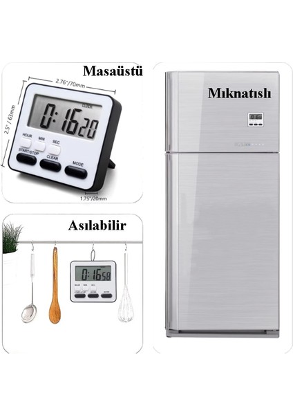ZK-2206 Alarmlı Dijital Öğrenci Sınav Kronometresi 24 Saat Ileri ve Geri Sayım Kronometresi Saat / Alarm / Kronometre / Mıknatıslı
