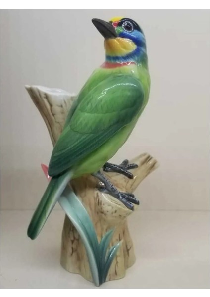 Kuş Porselen Vazo Megalaima Nuchalis Black-Browed Barbet Capitonidae Sanat Elegans Porselen 1 Adet