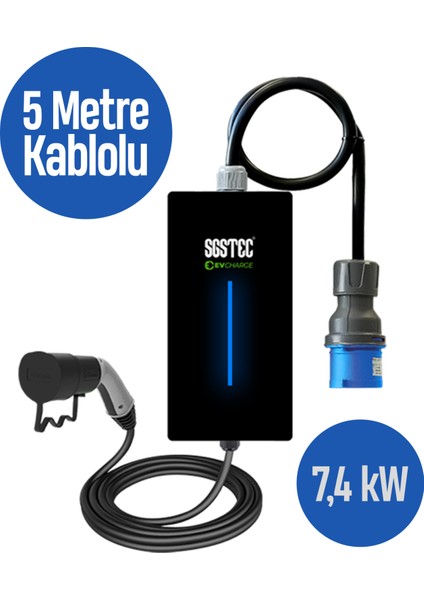 Home 7,4kW 5Metre Kablolu Elektrikli Araç Şarj Cihazı