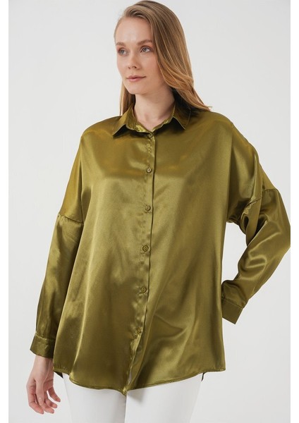3985 Oversize Saten Gömlek - Y.haki