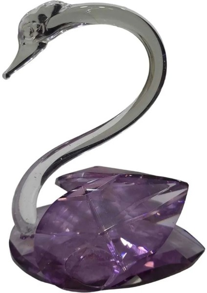 Büyük Boy Mor Kuğu Kristal Cam El Yapım 10 x 12 cm Biblo Dekoratif Obje Figür Hediyelik 1 Adet