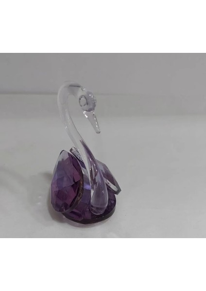 Büyük Boy Mor Kuğu Kristal Cam El Yapım 10 x 12 cm Biblo Dekoratif Obje Figür Hediyelik 1 Adet modelleri