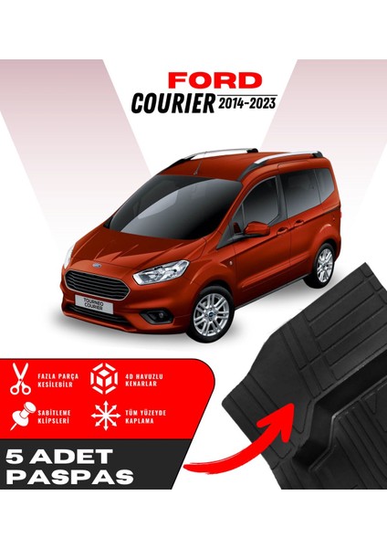 Ford Courier 2014-2023 5'li Paspas Seti Yüksek Kalite Kesilebilir Universal Oto Paspas