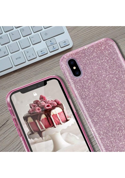 iPhone Xs Max Uyumlu Simli Şeffaf Silikon Kılıf