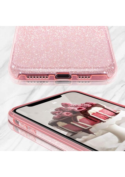 iPhone Xs Max Uyumlu Simli Şeffaf Silikon Kılıf