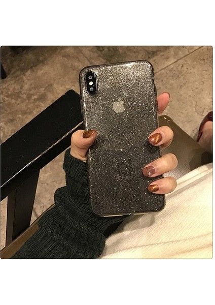 iPhone Xs Max Uyumlu Simli Şeffaf Silikon Kılıf
