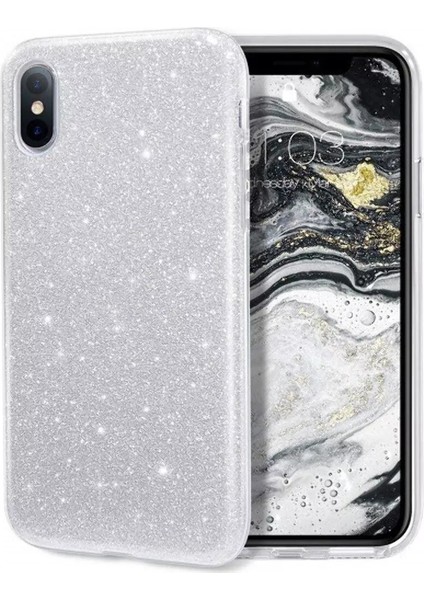 iPhone Xs Max Uyumlu Simli Şeffaf Silikon Kılıf