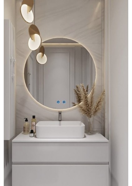 Akıllı Ayna Buhar Tutmayan 3 Renk Ledli Banyo Aynası Lavabo Aynası 70CM