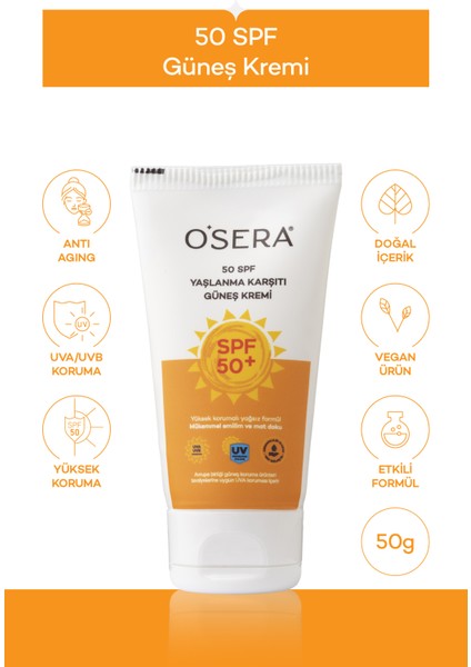 Spf 50 Yüksek Koruyucu Yüz Güneş Kremi 50 ml Anti-Aging